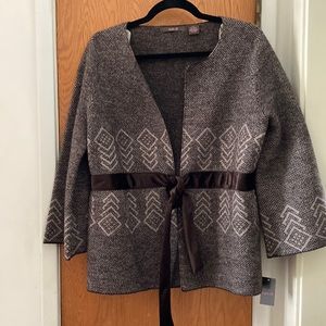 Brown wool open front tie jacket